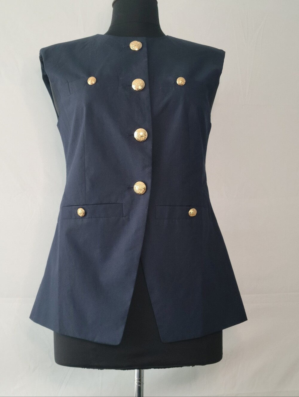 Anna Cate Ella Navy Blue Vest With Gold Buttons